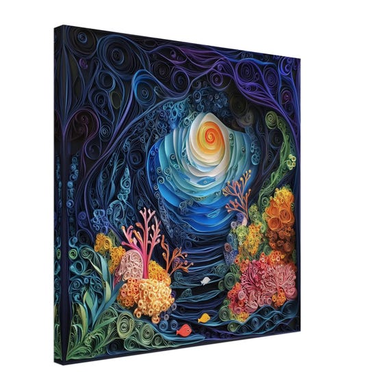 Underwater Cave, Paper Quilling Artwork of a Coral Reef With Fish and Spiral Light, Quilled Paper Design Canvas Print, #paperquilling - Etsy Canada