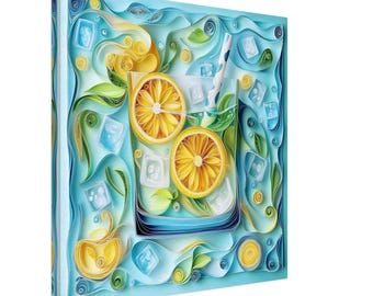 Salpicadura de cítricos, obra de arte de quilling de papel de bebida de limón con hielo, impresión en lienzo con diseño de papel quilling, #paperquilling