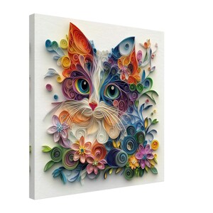 Kaleidoscope Kitty, Paper Quilling Artwork of a Colorful Cat, Quilled Paper Design Canvas Print, #paperquilling