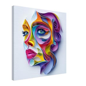 Kaleidoscope Face, Paper Quilling Colorful Portrait, Quilled Paper Design Canvas Print, #paperquilling