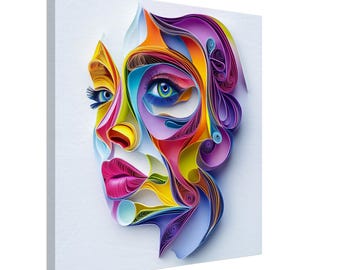 Visage kaléidoscope, portrait coloré en papier quilling, impression sur toile design papier quilling, #paperquilling
