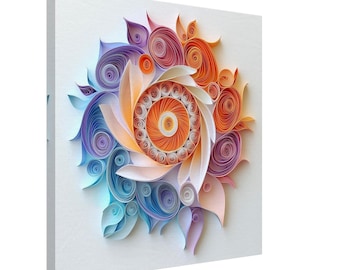 Floral Harmony, Paper Quilling Artwork of Vibrant Swirling Flowers, Quilled Paper Design Canvas Print, #paperquilling