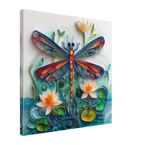 Farbenprächtige Libelle, Quilling-Kunstdruck, moderne Kunst, Druck auf Leinwand, #papierquilling