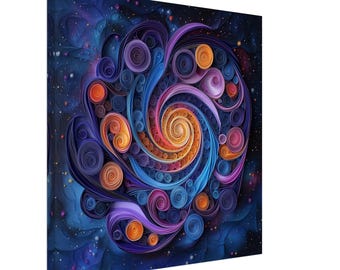 Espiral galáctica, obra de arte de un remolino celestial en papel filigranado, impresión en lienzo con diseño de papel filigranado, #paperquilling