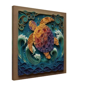 Ocean Guardian, Paper Quilling-kunstwerk van een zeeschildpad, canvasontwerp met gequilleerd papier, #paperquilling