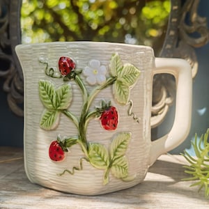 Jarra vintage para crema/leche/jarra Otagiri, con decoración de fresas, hecha a mano, Japón, 1982