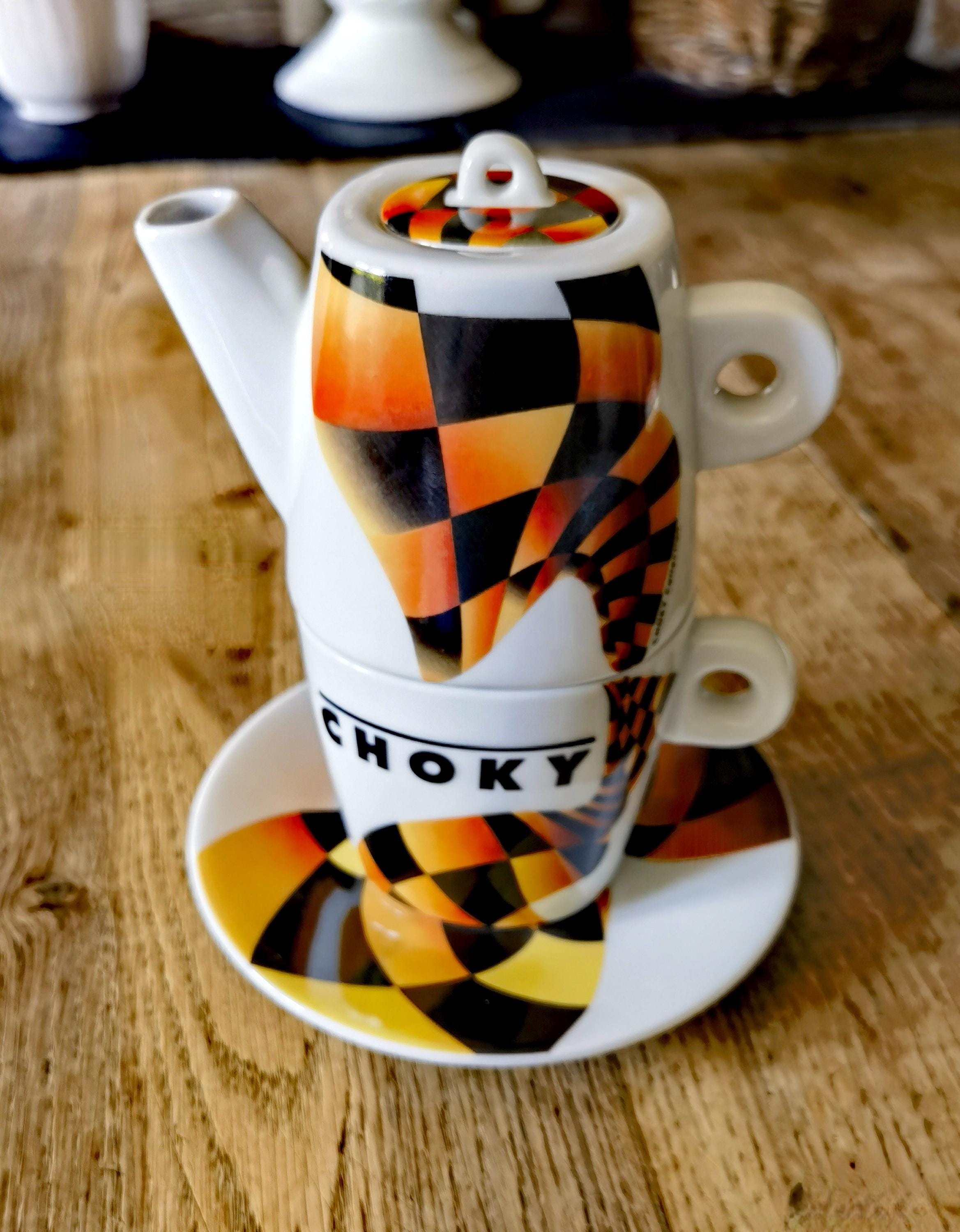 Service à chocolat, 6 tasses et soucoupes, Buvez Choky, bon état