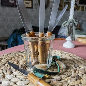 6 large antique bamboo knives, stainless steel blade, made in France.