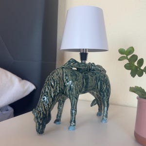 Green Pottery Horse, Boho Ceramic Table Lamp, Bedside Light, Decorative Clay Horse Sculptural Lamp, Bedroom Lamp Clay, Unique Home Lighting
