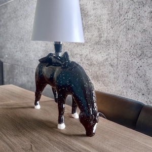 Handmade Horse Sculpture with Lamp – Artistic Clay Horse Statue, Modern Rustic Equestrian Art Figurine, Unique Ceramic Bedside Light