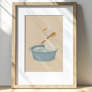 Goose in Bathtub Wall Print: Funny Bathroom Decor for Kids (Digital Download)