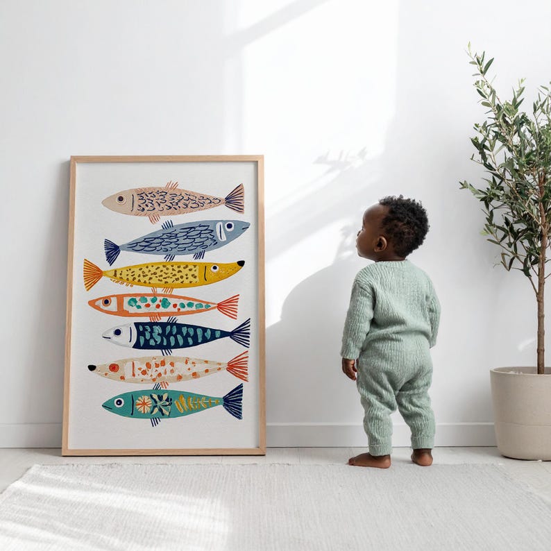 Colorful Fish Wall Decor Print, Coastal Bathroom Art, Ocean Nursery Poster image 3