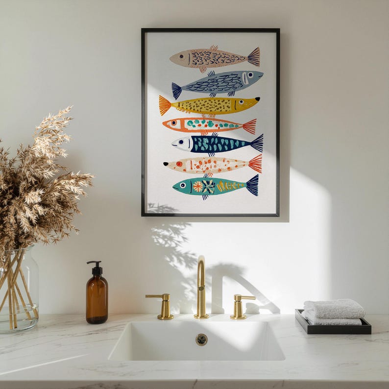 Colorful Fish Wall Decor Print, Coastal Bathroom Art, Ocean Nursery Poster image 15