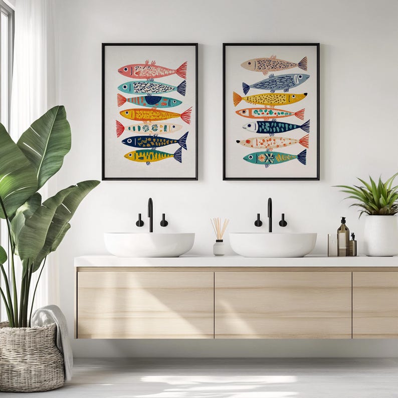 Colorful Fish Wall Decor Print, Coastal Bathroom Art, Ocean Nursery Poster image 14