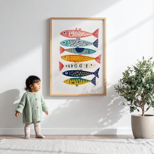 Colorful Fish Wall Decor Print, Coastal Bathroom Art, Ocean Nursery Poster image 11