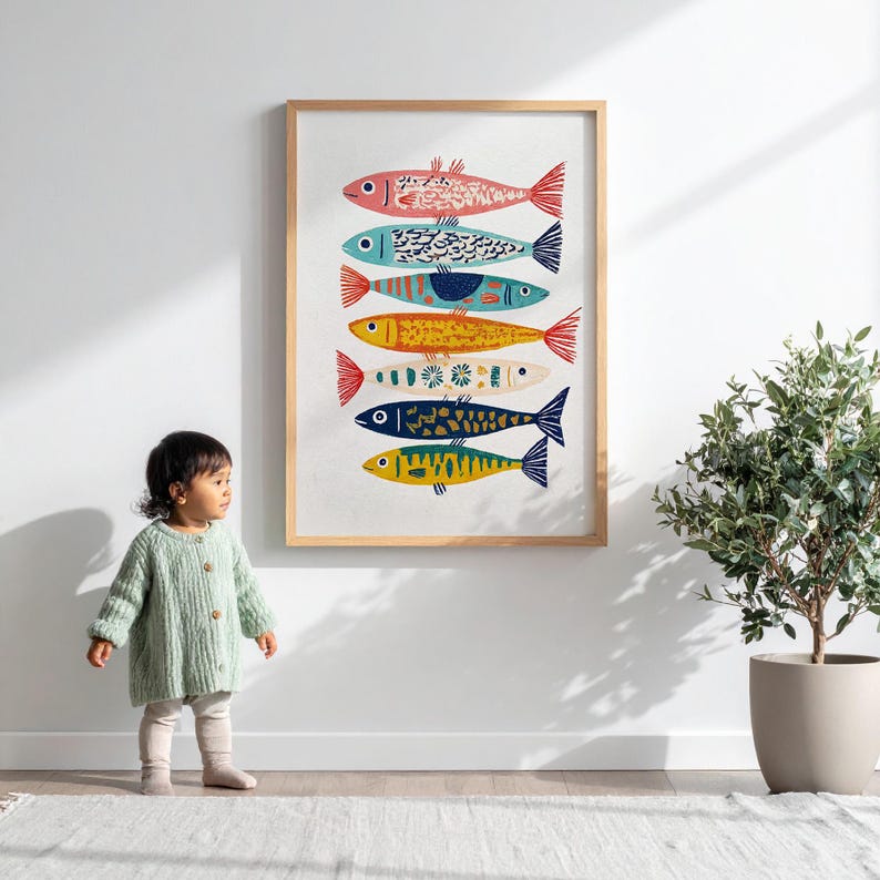 Colorful Fish Wall Decor Print, Coastal Bathroom Art, Ocean Nursery Poster image 11