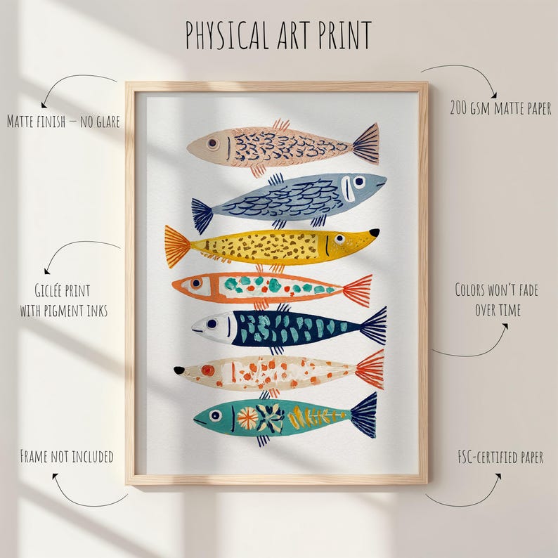 Colorful Fish Wall Decor Print, Coastal Bathroom Art, Ocean Nursery Poster image 10