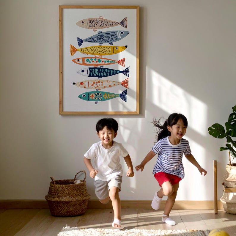 Colorful Fish Wall Decor Print, Coastal Bathroom Art, Ocean Nursery Poster image 7