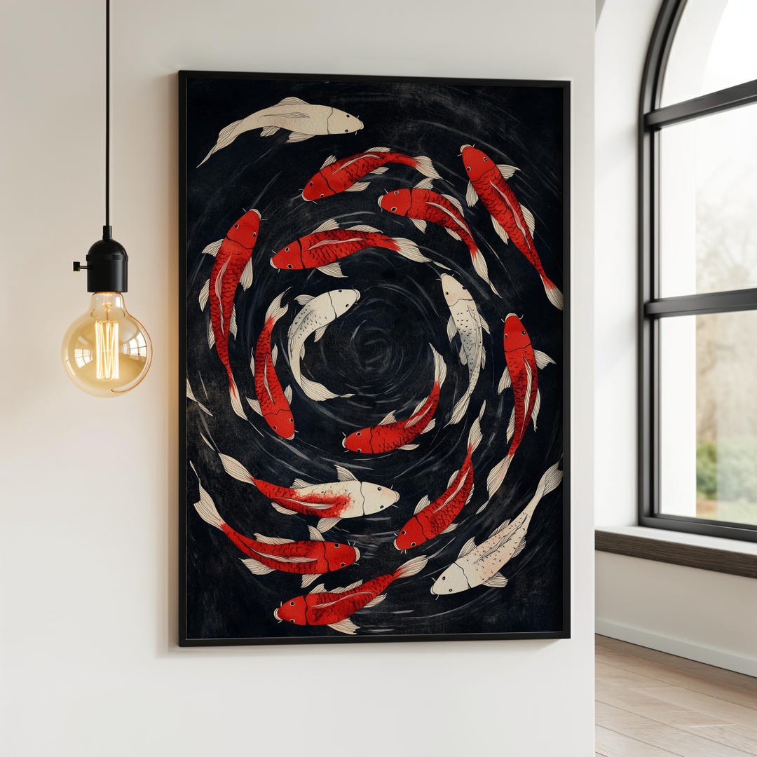 Minimalist Japanese Fish Art Print – Ethereal Koi Fish Wall Decor ...