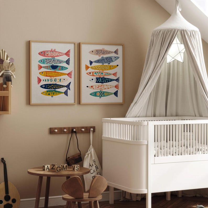 Colorful Fish Wall Decor Print, Coastal Bathroom Art, Ocean Nursery Poster image 13