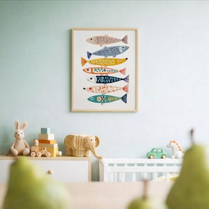 Colorful Fish Wall Decor Print, Coastal Bathroom Art, Ocean Nursery Poster image 5