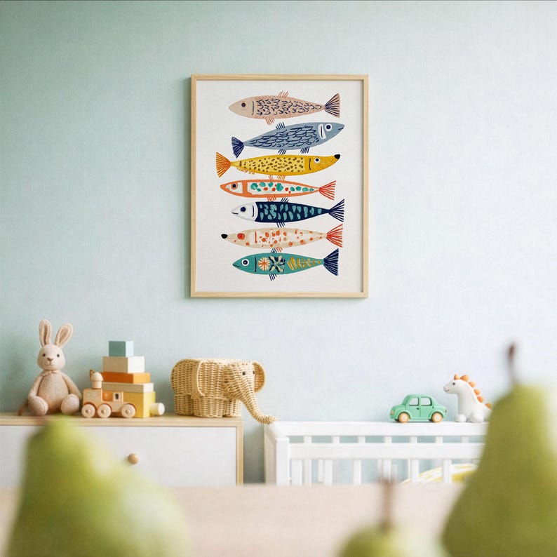 Colorful Fish Wall Decor Print, Coastal Bathroom Art, Ocean Nursery Poster image 5