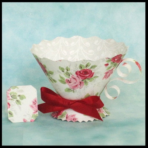 Victorian Teacup Party Favors Vintage Roses Pink Red / Tea Party High Tea Bridal or Baby Shower Birthday / DIY INSTANT DOWNLOAD / Tea Cup