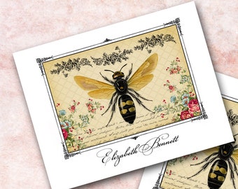 Personalized Bee Note Card, Victorian, Edwardian, Jane Austen, Bridgerton, Tell the Bees I'm Gone, Folded, Blank Inside, Set of 10