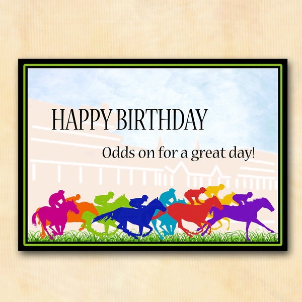 Horse Race Birthday Card, Racetrack Card, Thoroughbred Grand Prix Horse Lover Wagering, Inside Greeting, 5"x7", Father's Day