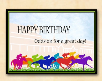 Horse Race Birthday Card, Racetrack Card, Thoroughbred Grand Prix Horse Lover Wagering, Inside Greeting, 5"x7", Father's Day