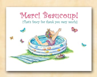 Fancy Nancy Pool Party Thank You Cards: Glittered Swim Cap, Set of 10