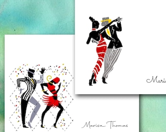 Personalized Dancing Couple Note Cards: Tango, Samba, Salsa - Set of 10