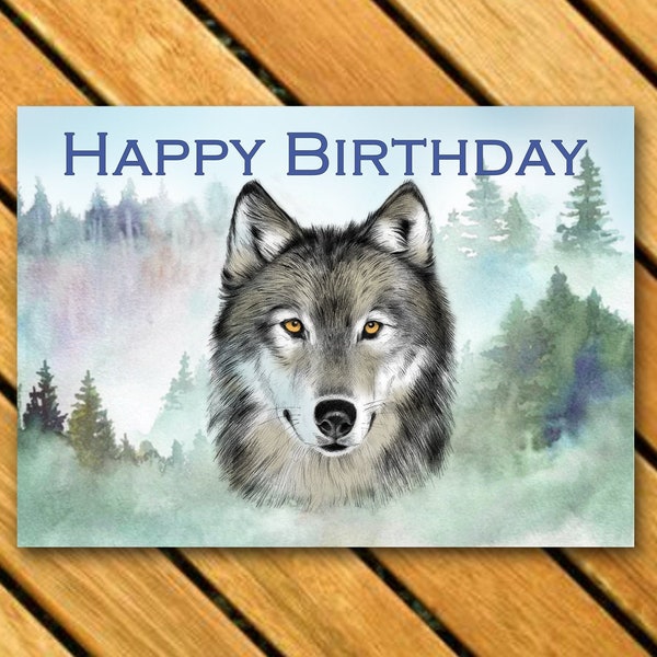 Wolf Birthday Card / 5"x7" Masculine Greeting Card / Leader of the Pack, Wolfman, Timber Wolf, Gray Grey, Animal Lover,