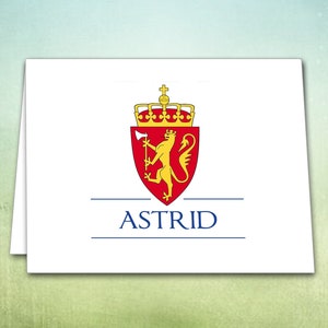 Personalized Norwegian Crest Note Cards: Red and Gold Thank You, Set of 10