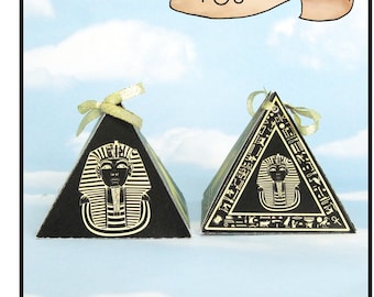 Egyptian Pyramid Favor Box, Black & Gold, King Tut, Cleopatra, Cat, Lion / Digital YOU PRINT No-Glue / Ancient Egypt, Middle East
