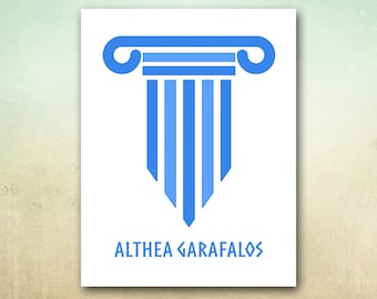 Personalized Greek Column Note Cards: Blue & White Set of 10