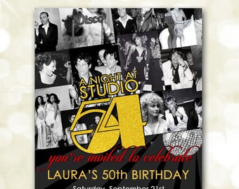 Disco Studio 54 Invitation / 1970s Celebrities / Mirror Ball / Theme Party / DIGITAL YOU PRINT