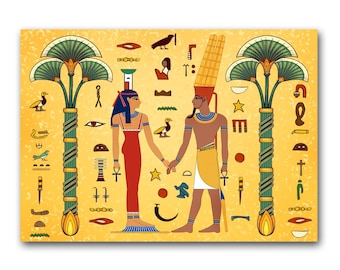 Egyptian Birthday Card / God, Goddess / Couple Holding Hands, Hieroglyphics, Palms / 5"x7", With Greeting or, Blank