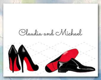 Personalized His & Hers Red Bottom Note Cards: Wedding, Engagement, Thank You