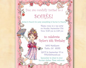 Fancy Nancy Party Invitation / 5"x7" YOU PRINT / Birthday Tea Party Dress Up Soirèe / Tiara / Pink Purple Lavender Aqua / Classic