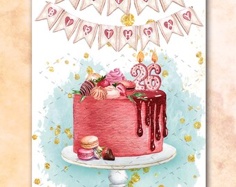 Personalized Birthday Card: Pink Cake, Milestone Age (5x7 with Envelope)
