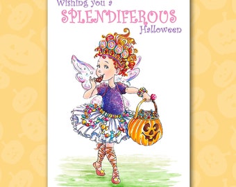 Sparkling Fancy Nancy Halloween Card: Glitter, Pumpkin, Angel Wings
