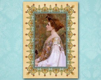 Tudor Lady Greeting Card: Renaissance Birthday, Bridal Shower (5x7)