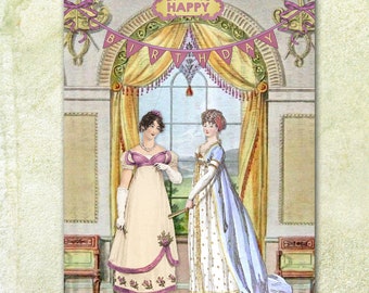 Jane Austen Birthday Card with Inside Greeting, 5"x7", Book Lover, Emily Dickinson, Victorian Edwardian Regency Empire