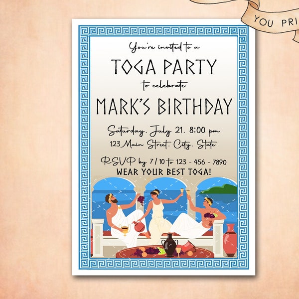 Toga Party Invitation, Bacchanal / Theme Party, Ancient Rome, Ancient Greece, Ancient Egypt / God, Goddess / DIGITAL 5x7 You Print /