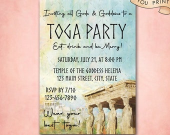 Toga Party Invitation, God, Goddess, Bacchanal / Ancient Rome, Ancient Greece, Ancient Egypt / DIGITAL 5x7 You Print /