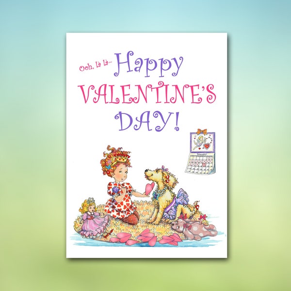 Fancy Nancy Valentine Card / 5"x7" / Dog, Doll, Hearts, Glitter, Sparkle, Bling / Made to Order, Greeting Shown or Create Your Own
