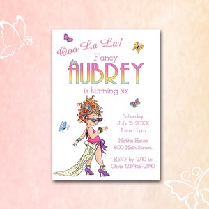 Invitación elegante de Nancy, invitación de cumpleaños personalizada, mariposas, fucsia, rosa fuerte, púrpura, fiesta del té, vestirse, velada, fiesta, 5x7 DIGITAL