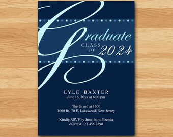 Graduation Invitation / Class of 2023, Navy Blue, Unisex, Simple Bold Modern Contemporary High School College University / DIGITAL