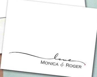 Love Note Cards / Personalized Stationery 10 Cards Bride & Groom Gay Lesbian Couple Engagement Wedding Shower Anniversary Thank You Monogram